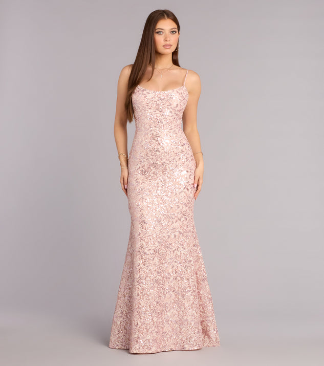 Windsor Addilyn Sequin Floral Lace Mermaid Dress