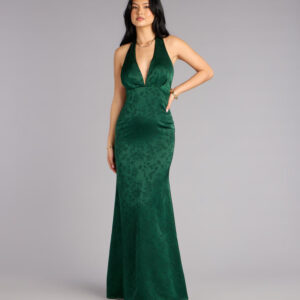 Windsor Adelle Satin Halter A-Line Formal Dress