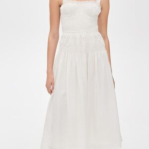 Moon River Adjustable Strap Shirred Midi Dress Adjustable Strap Shirred Midi Dress