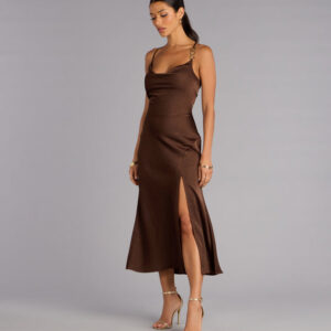 After Hours Sultry Satin Lace-Up Midi Dress