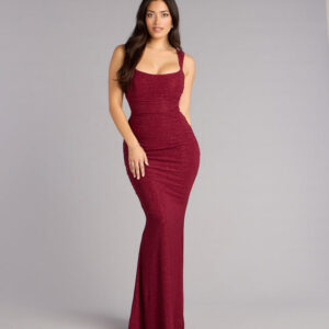 Aileen Glitter Knit Lace-Up Mermaid Dress