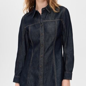 Airy Denim Seamed Shirtdress In Rinse Wash
