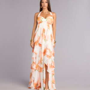 Windsor Alaiya Floral Chiffon Ruffle A-Line Dress Alaiya Floral Chiffon Ruffle A-Line Dress