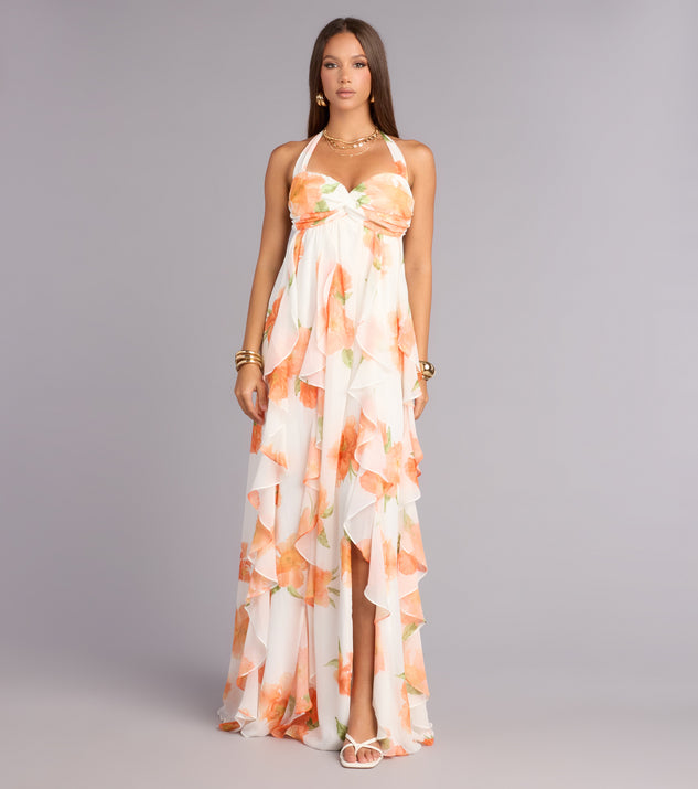 Windsor Alaiya Floral Chiffon Ruffle A-Line Dress