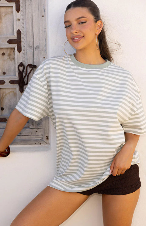 BB Exclusive Alba Sage Stripe Oversized Tee