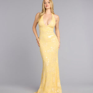 Windsor Aleah Floral Sequin Beaded Mesh Mermaid Dress Aleah Floral Sequin Beaded Mesh Mermaid Dress