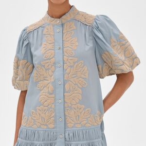 Sea Alexandra Embroidered Bubble Sleeve Tunic Dress Alexandra Embroidered Bubble Sleeve Tunic Dress