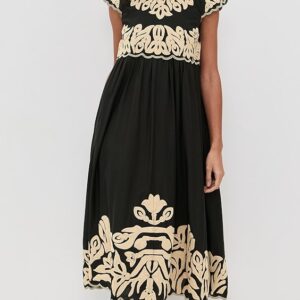 Sea Alexandra Embroidery Cap Sleeve Midi Dress Alexandra Embroidery Cap Sleeve Midi Dress