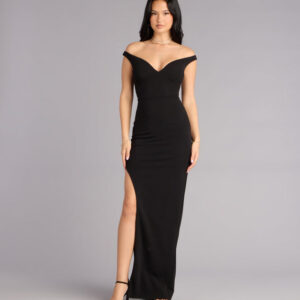 Windsor Alianna Crepe High Slit Formal Dress