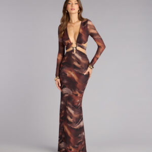 Windsor Alison Abstract Mesh Cutout Formal Dress Alison Abstract Mesh Cutout Formal Dress