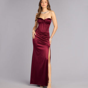 Windsor Alissa Satin Corset Slit Formal Dress Alissa Satin Corset Slit Formal Dress