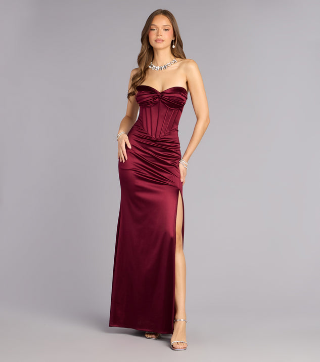 Windsor Alissa Satin Corset Slit Formal Dress