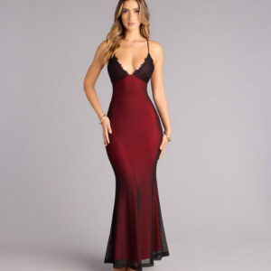 All Eyes Lace Trim Mermaid Maxi Dress