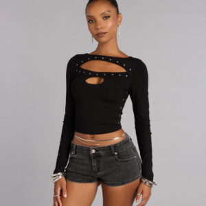 Windsor All Eyes On You Studded Cutout Long Sleeve Top All Eyes On You Studded Cutout Long Sleeve Top