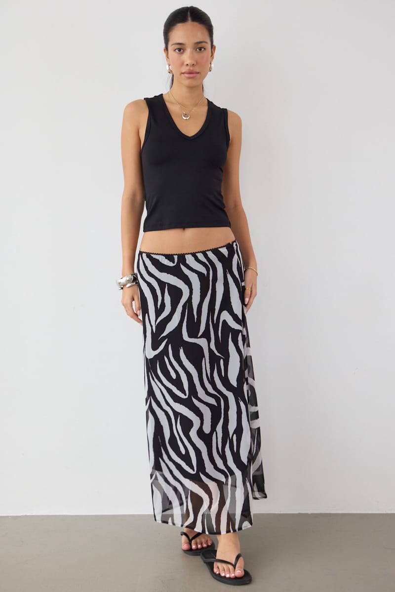 Ally Fashion Black Animal Print Midi Skirt Mid Rise Chiffon Lined - Image 3