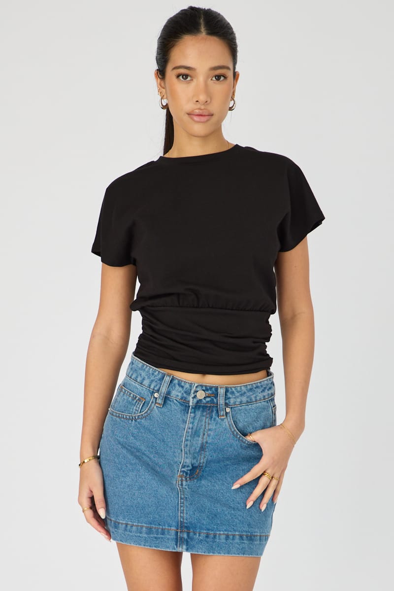 Ally Fashion Black Boat Neck Short Sleeve Top - Image 2