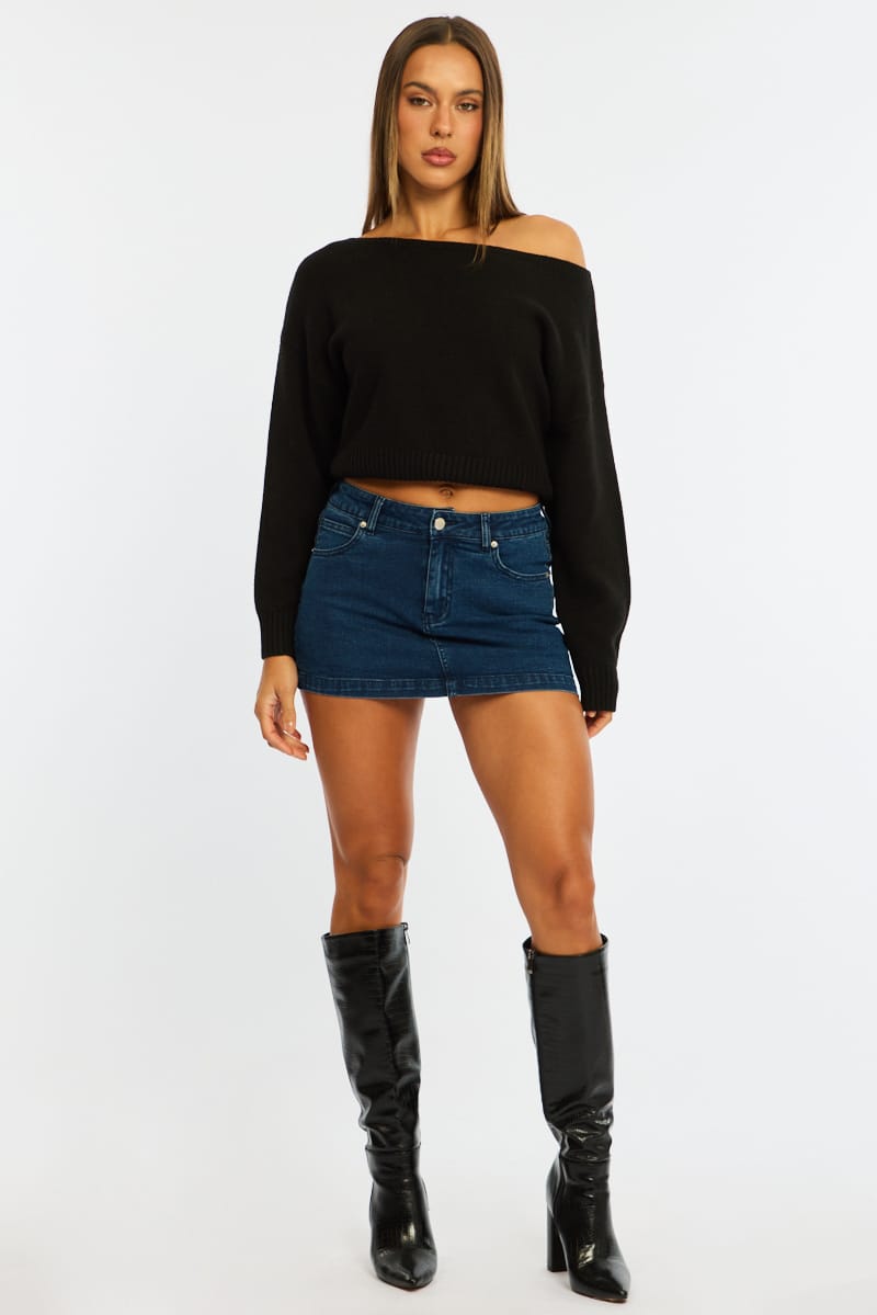 Ally Fashion Black Knit Top Off Shoulder Long Sleeve - Image 3