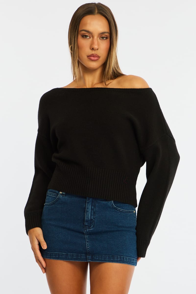 Ally Fashion Black Knit Top Off Shoulder Long Sleeve - Image 2
