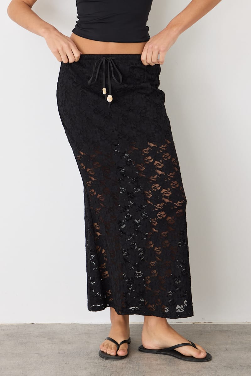 Ally Fashion Black Lace Maxi Skirt Elasticated Waist Fit & Flare - Image 2