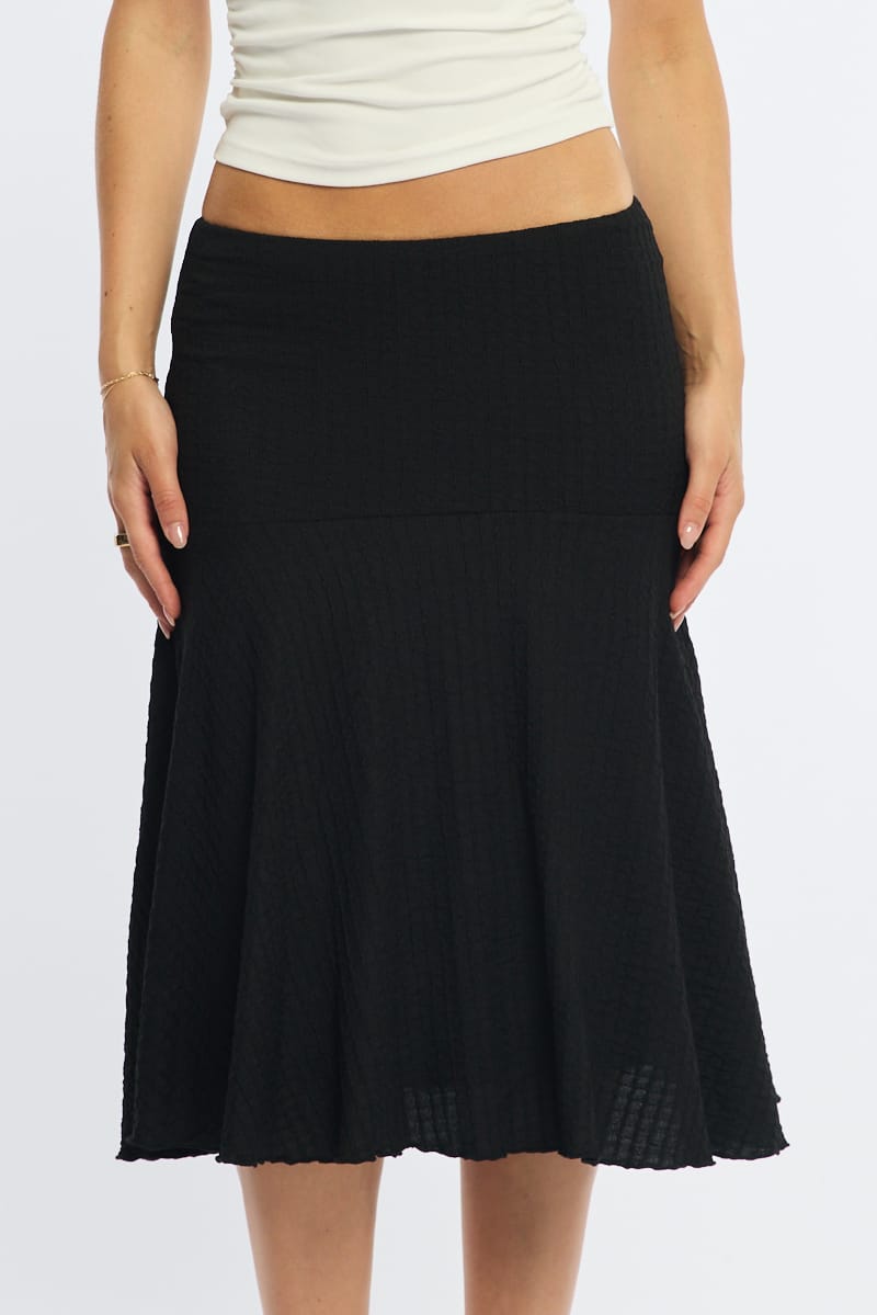 Ally Fashion Black Midi Skirt Elastic Waist Textured Lined - Image 3