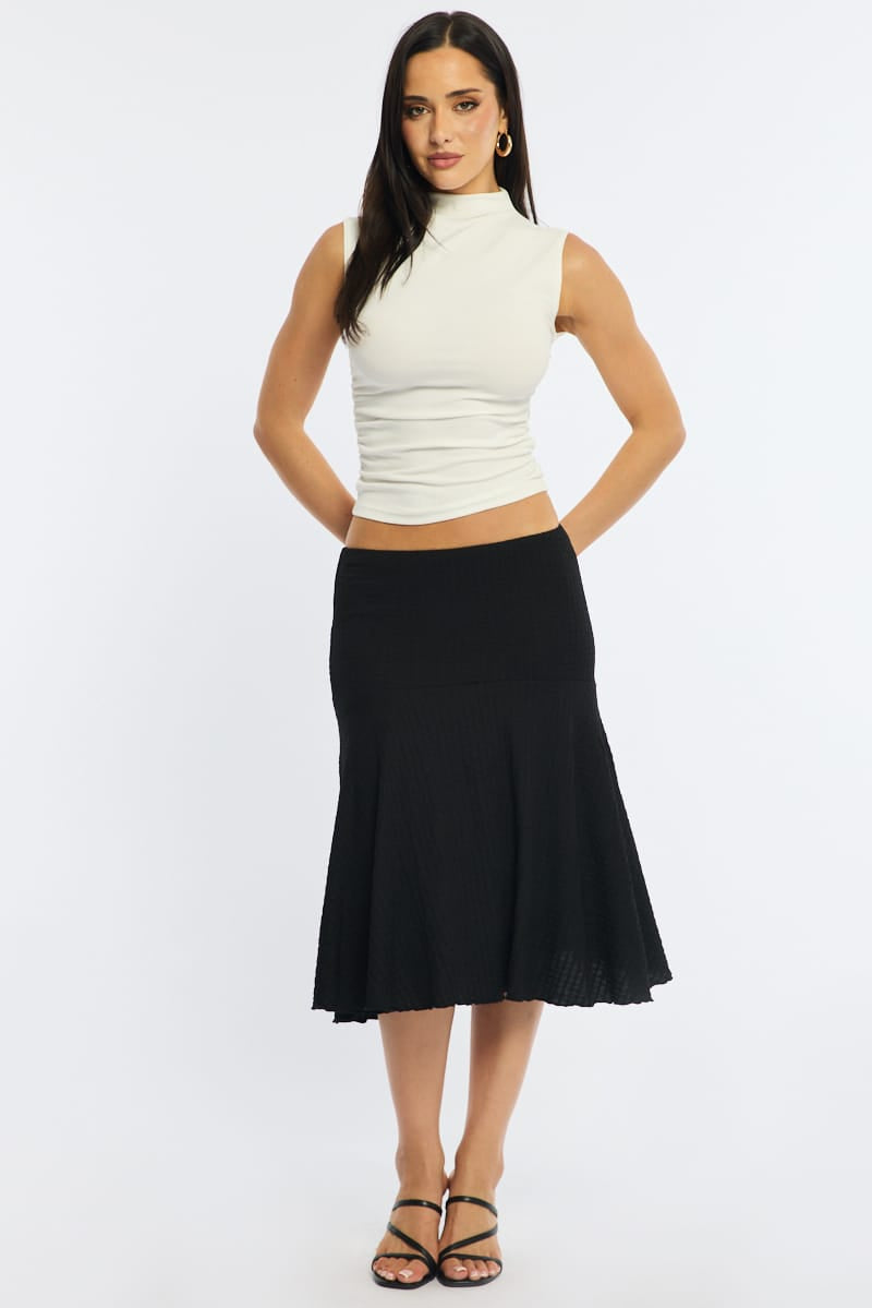 Ally Fashion Black Midi Skirt Elastic Waist Textured Lined - Image 2
