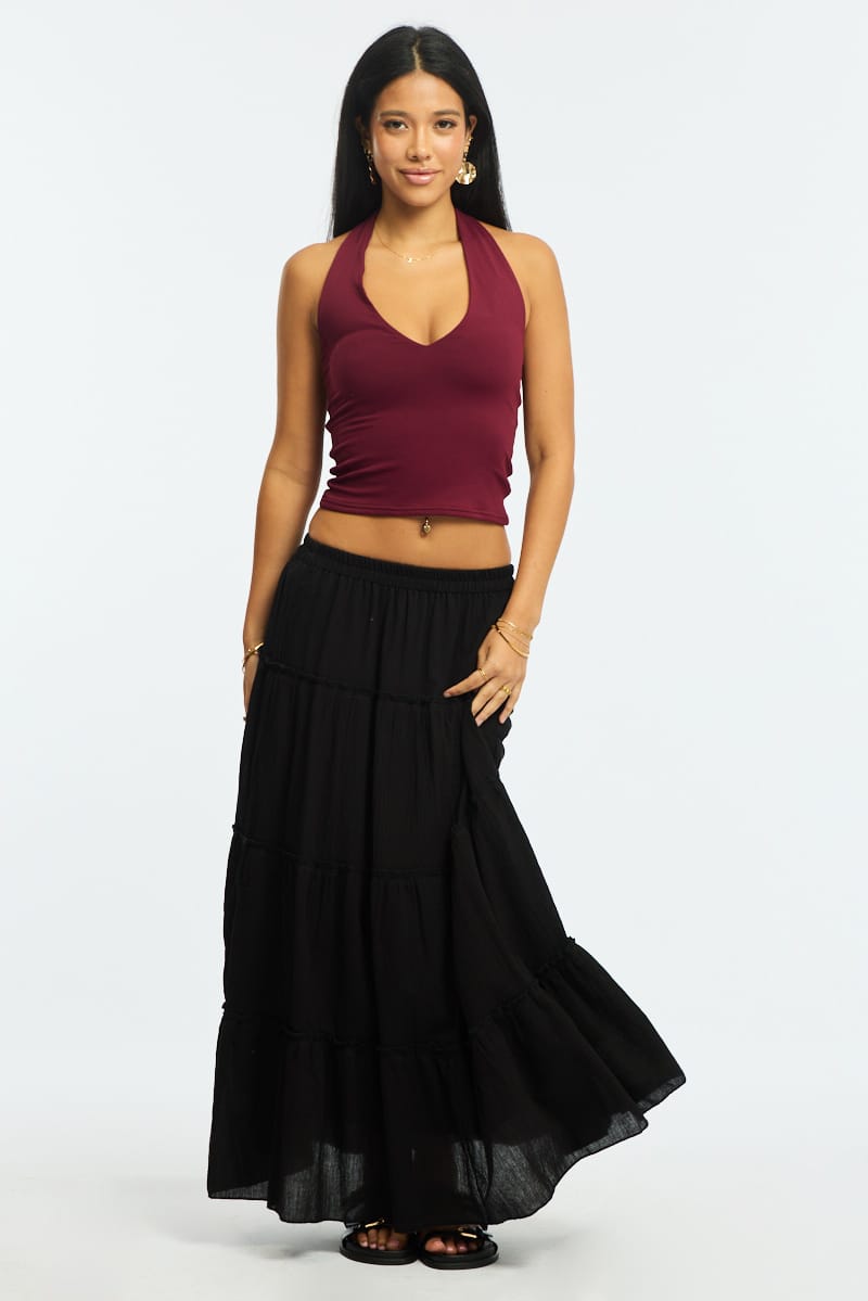 Ally Fashion Black Midi Skirt Tiered Elastic Waist Textured Cotton - Image 3