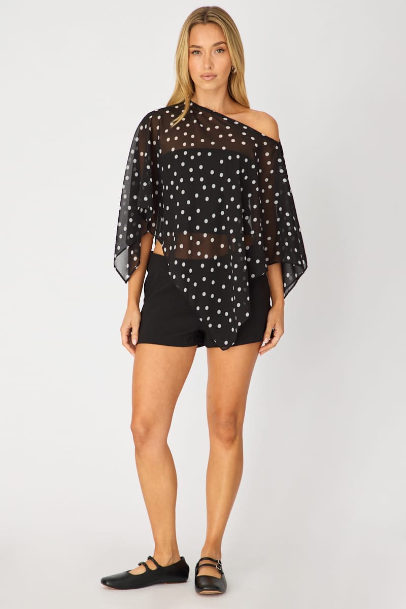 Ally Fashion Black Polka Dot Chiffon Poncho Off Shoulder Polka Dot - Image 3