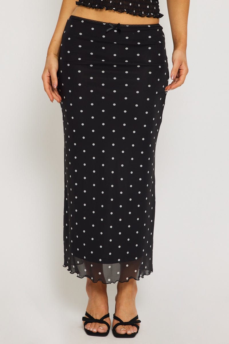 Ally Fashion Black Polka Dot Mesh Skirt Elasticated Picot Trim Midaxi - Image 2