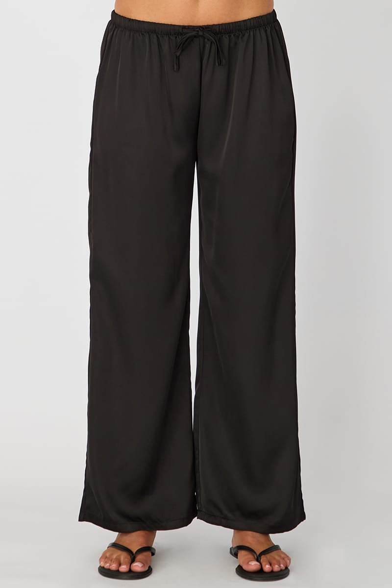 Ally Fashion Black Wide Leg Pants Elasticated Waist Satin - Image 3