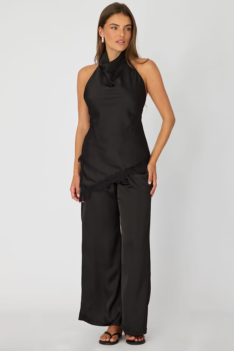 Ally Fashion Black Wide Leg Pants Elasticated Waist Satin - Image 2
