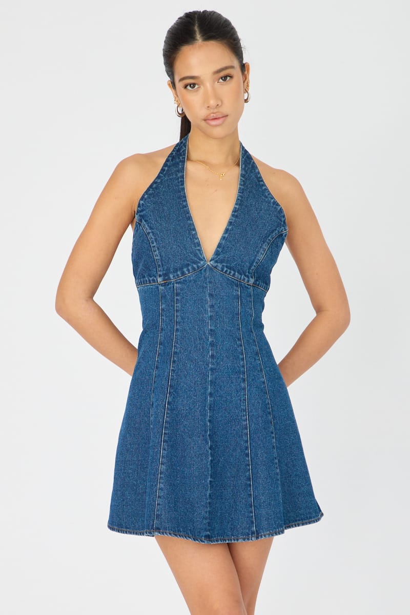 Ally Fashion Blue Halter Neck Mini Dress - Image 3