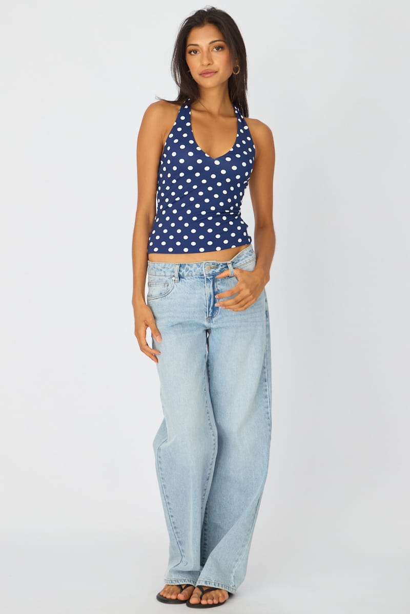 Ally Fashion Blue Polka Dot Halter Top Polka Dot - Image 2