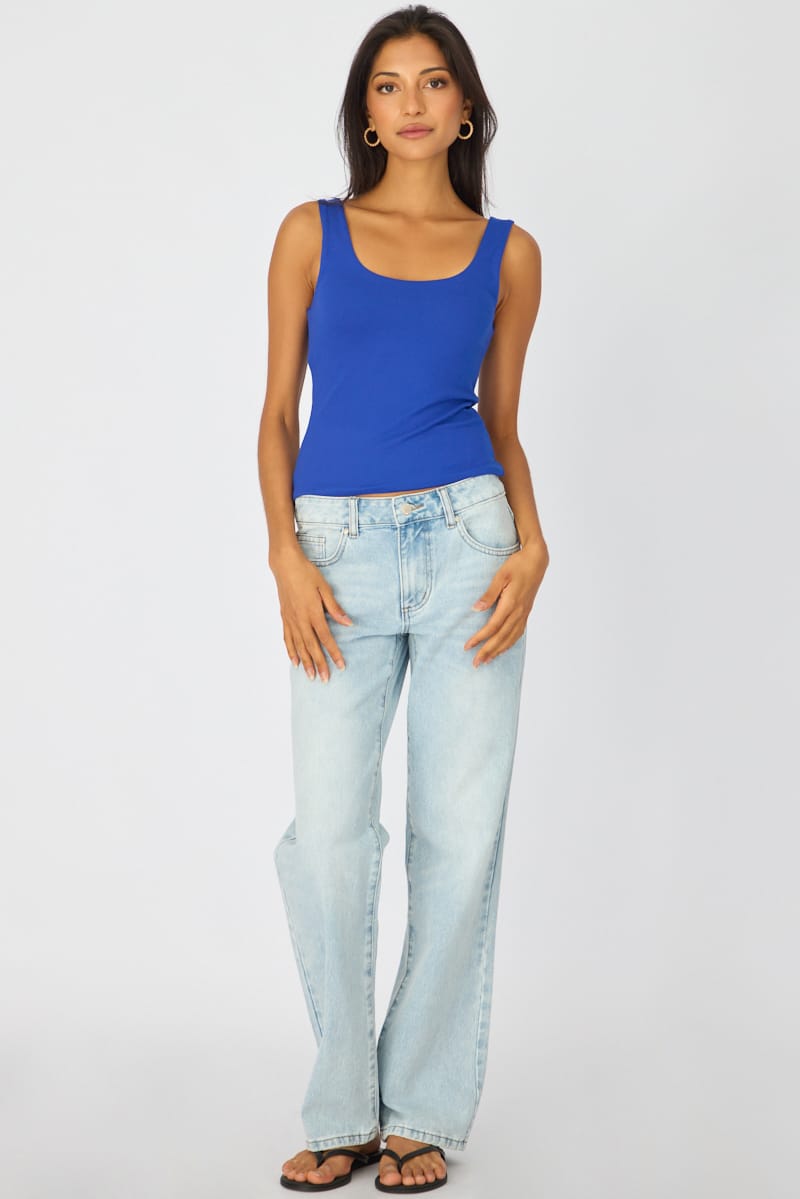 Ally Fashion Blue Sleeveless Scoop Neck Tank Top - Image 3