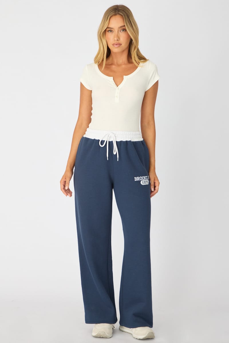 Ally Fashion Blue Track Pants Contrast Waist - Image 3