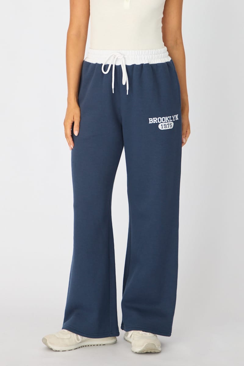 Ally Fashion Blue Track Pants Contrast Waist - Image 2