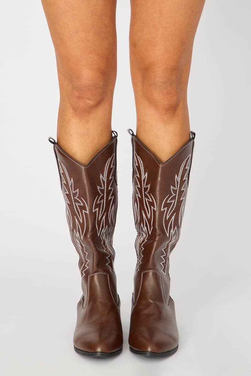 Ally Fashion Brown Embroidered Western Cowboy Boots - Image 3