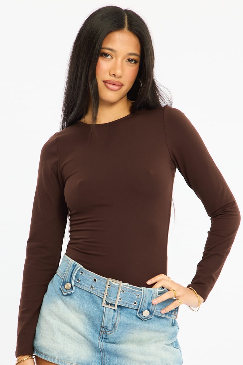 Ally Fashion Brown Long Sleeve Supersoft Top - Image 2