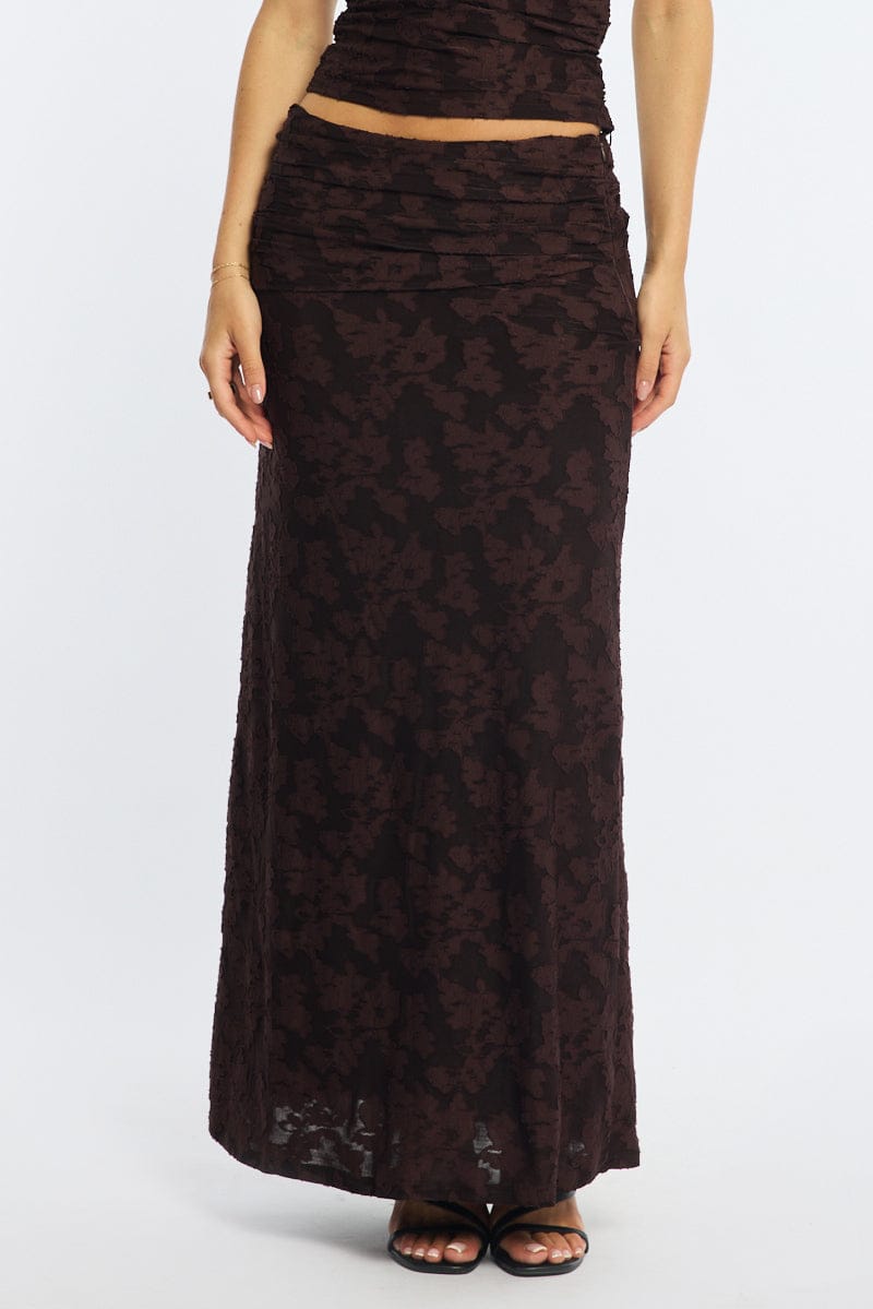 Ally Fashion Brown Maxi Skirt Textured Gathered Waist Stretch Lined - Image 2