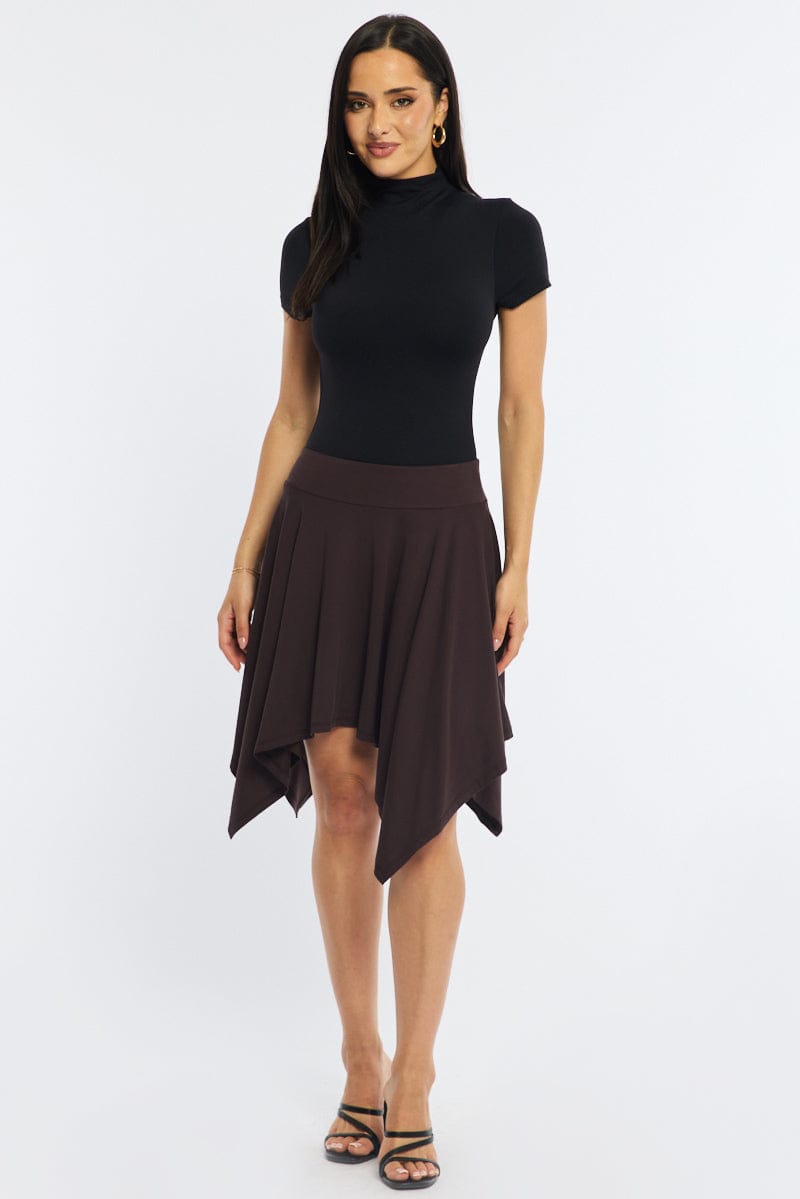 Ally Fashion Brown Midi Scarf Skirt Handkerchief Hem Modal Blend - Image 3