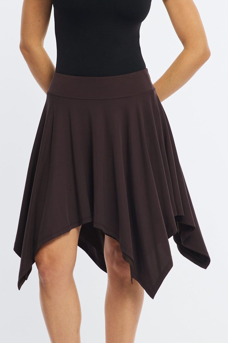 Ally Fashion Brown Midi Scarf Skirt Handkerchief Hem Modal Blend - Image 2