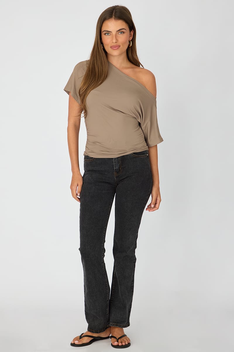 Ally Fashion Brown One Shoulder Top Short Sleeve - Image 2