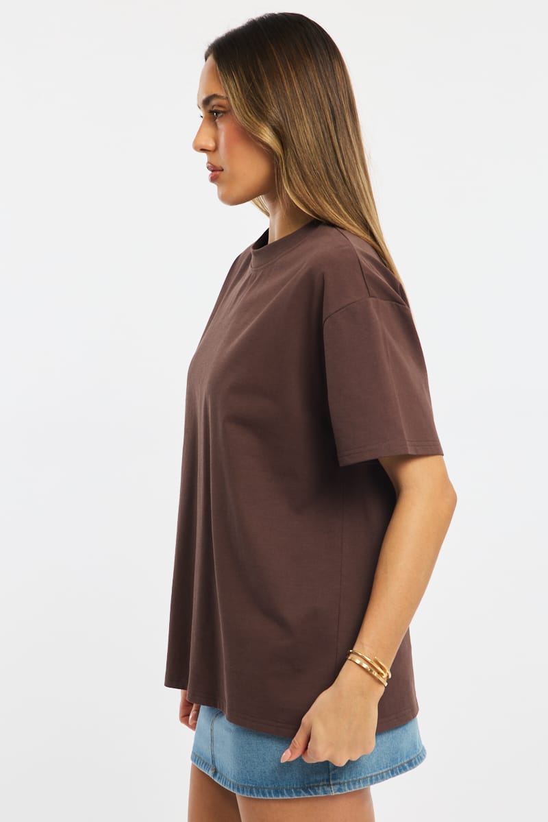 Ally Fashion Brown Oversized Short Sleeve T-shirt - Image 3