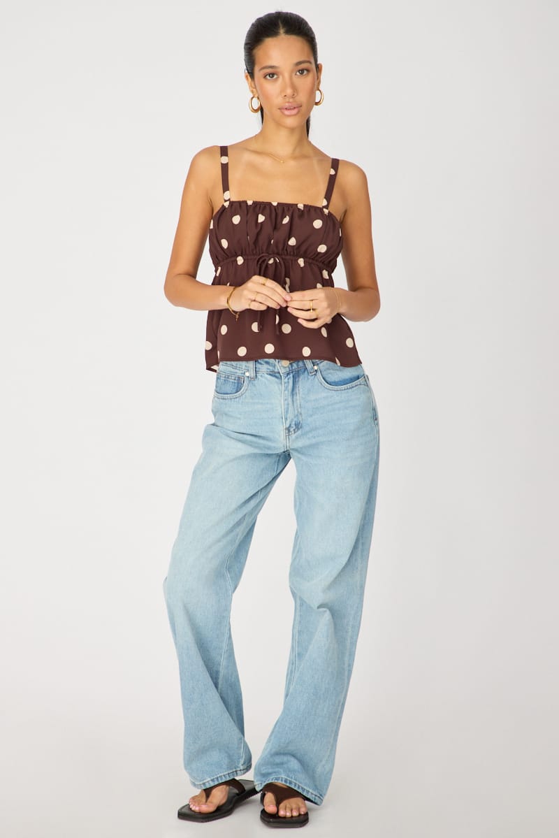 Ally Fashion Brown Polka Dot Cami Top Sleeveless Front Tie Babydoll - Image 2