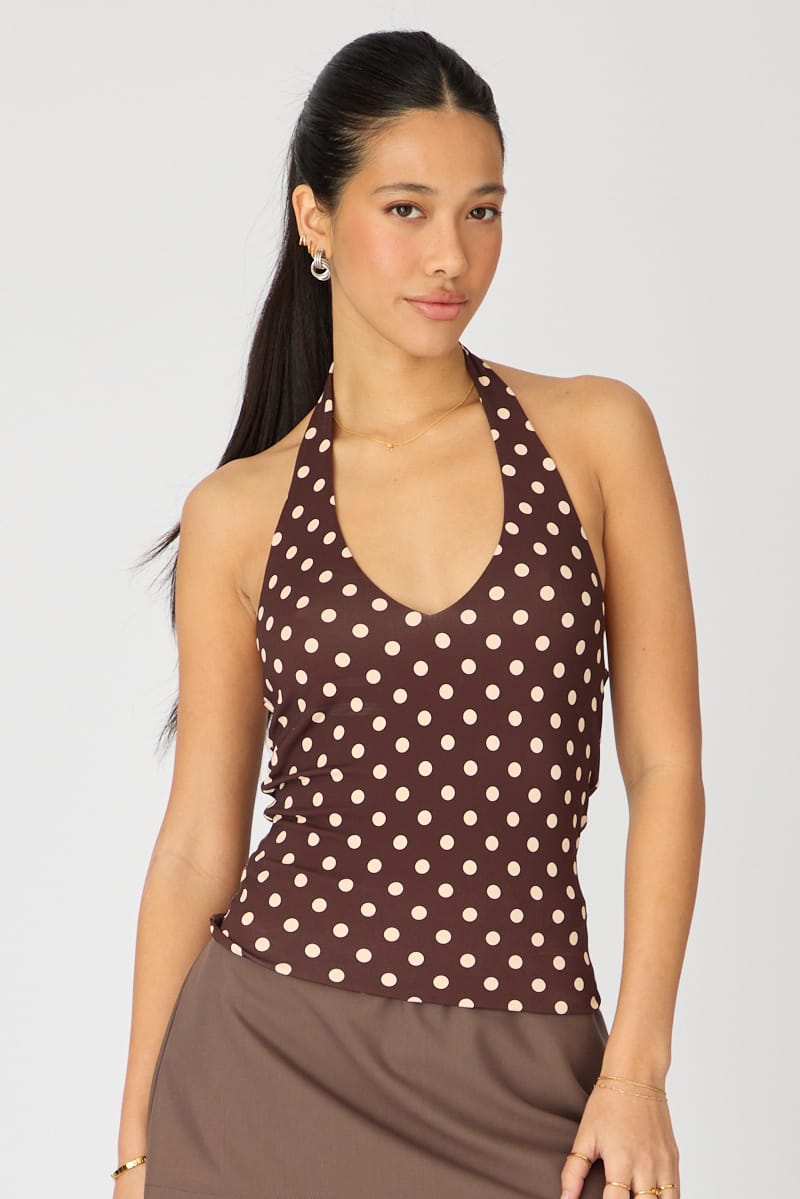 Ally Fashion Brown Polka Dot Halter Top Polka Dot - Image 3