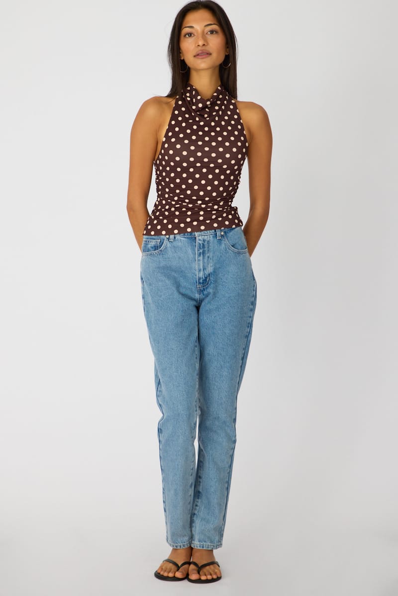 Ally Fashion Brown Polka Dot Supersoft Halter Neck Top - Image 3