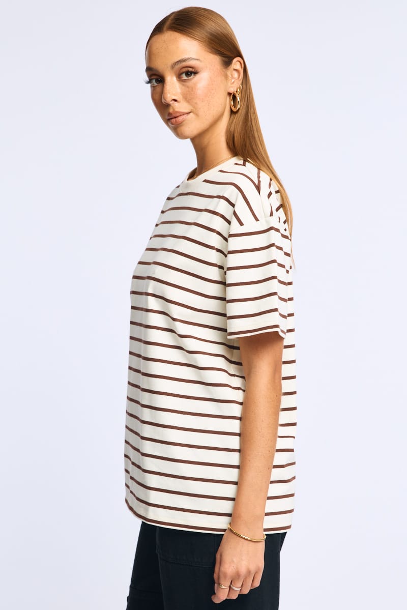 Ally Fashion Brown Stripe Oversized Tee Short Sleeve - Image 3