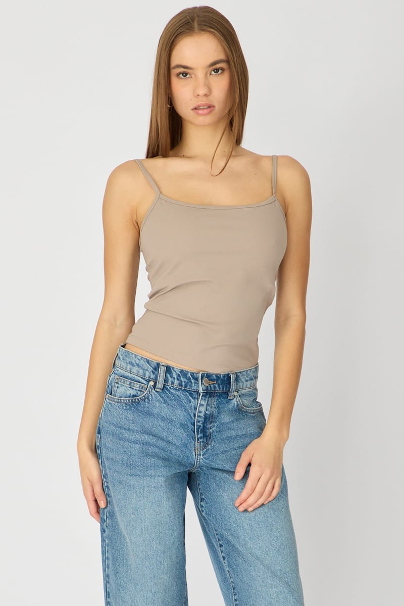 Ally Fashion Brown Supersoft Cami Scoop Neck Strappy Slim Fit - Image 3