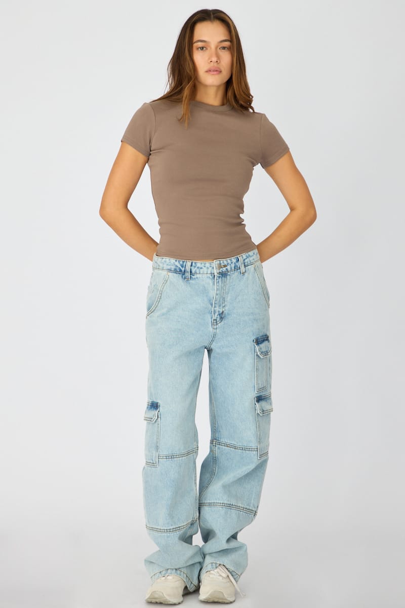 Ally Fashion Brown T-shirt Short Sleeve Crew Neck - Image 2