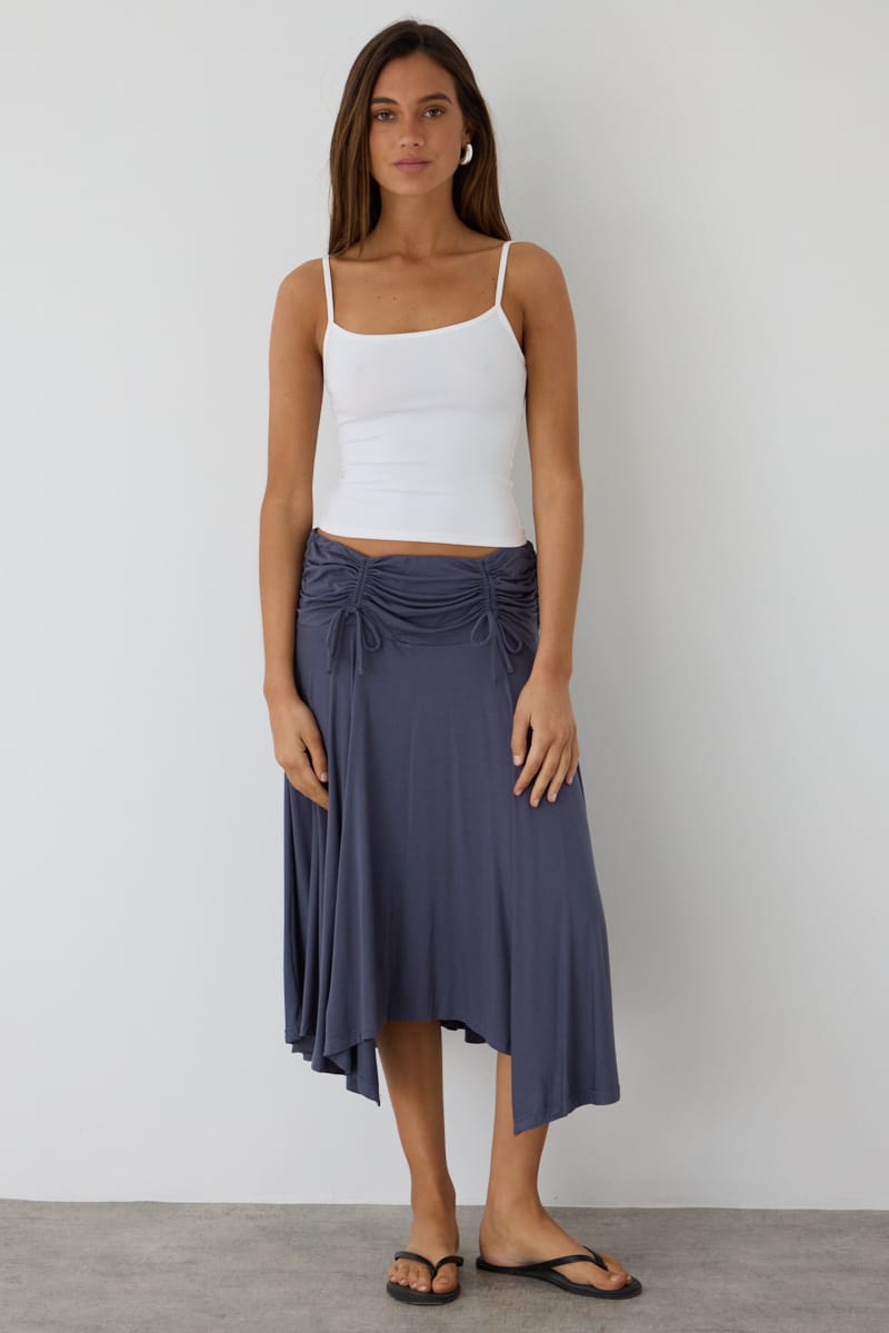 Ally Fashion Grey Ruched Midi Skirt Elastic Waist Scarf Hem - Image 3