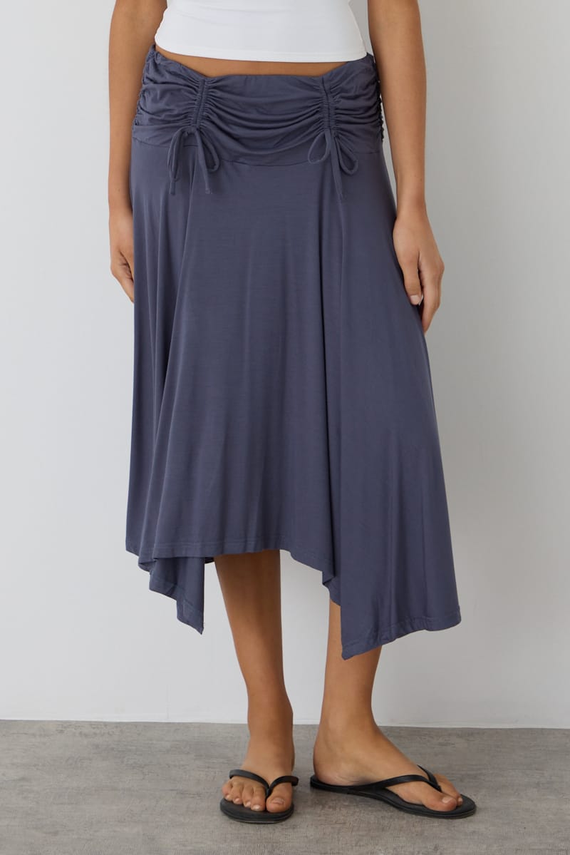 Ally Fashion Grey Ruched Midi Skirt Elastic Waist Scarf Hem - Image 2